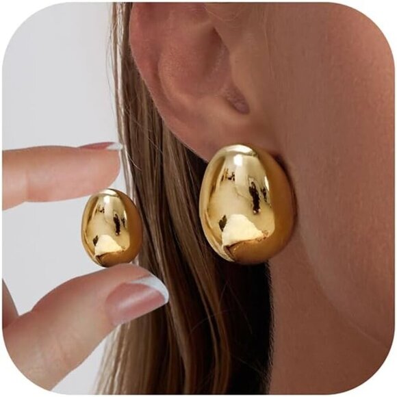 Jewelry - Elegant 14K Gold Plated Chunky Earrings Set - 2 Pairs for Stylish Women